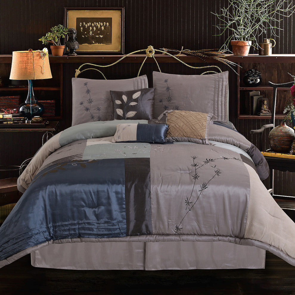 Back to Nature Comforter Set, Blue, Cal King, 7-Pc