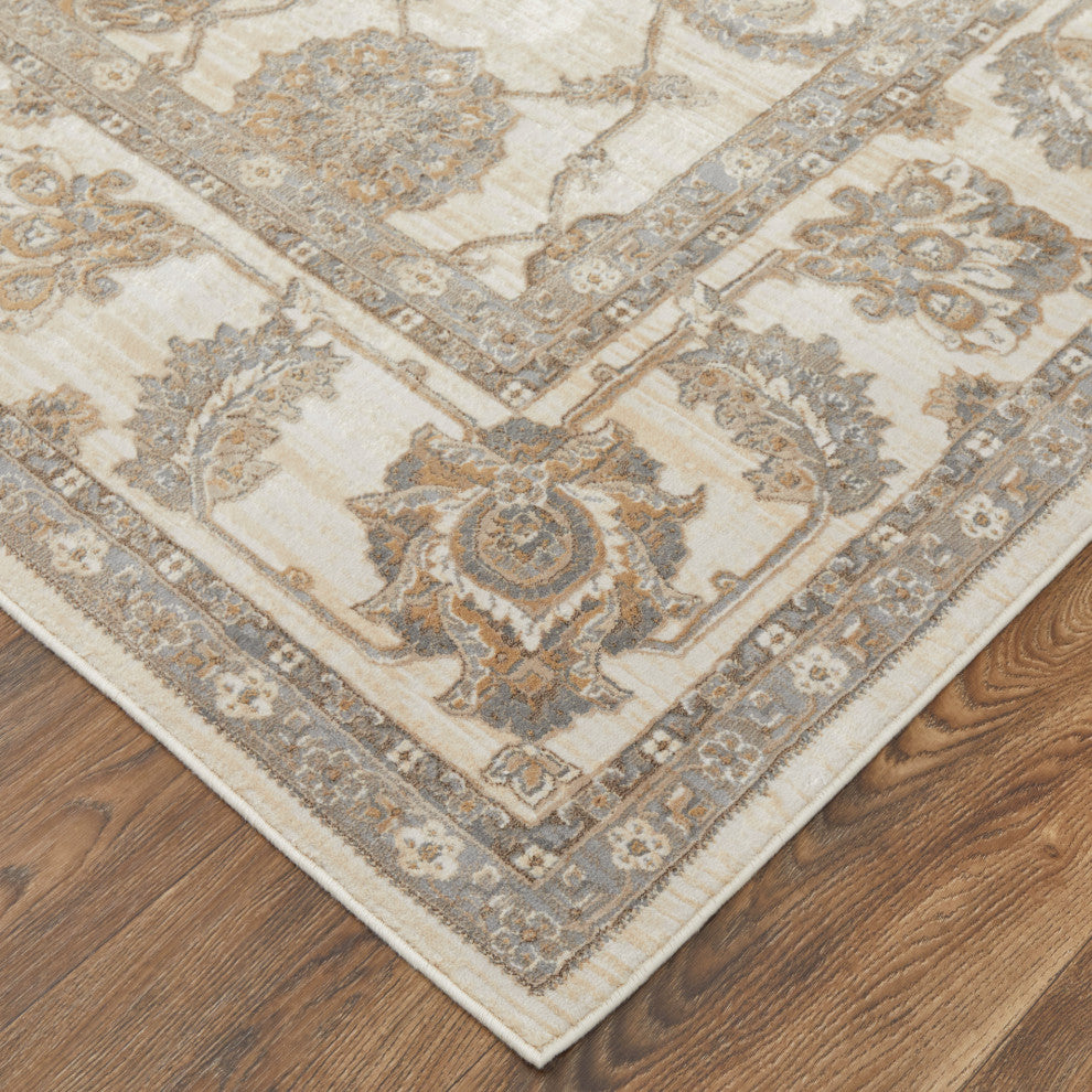 Neoma Traditional Bordered, Tan/Ivory/Brown, 12'x15' Area Rug