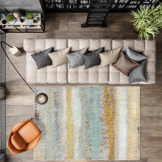 Contemporary POP Modern Abstract Vintage Area Rug, Cream/Yellow, 4 X 6