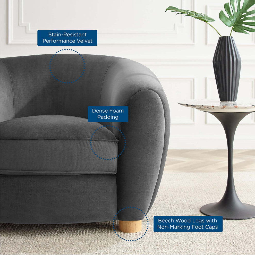 Armchair Accent Chair, Velvet, Dark Gray, Modern, Living Lounge Hospitality