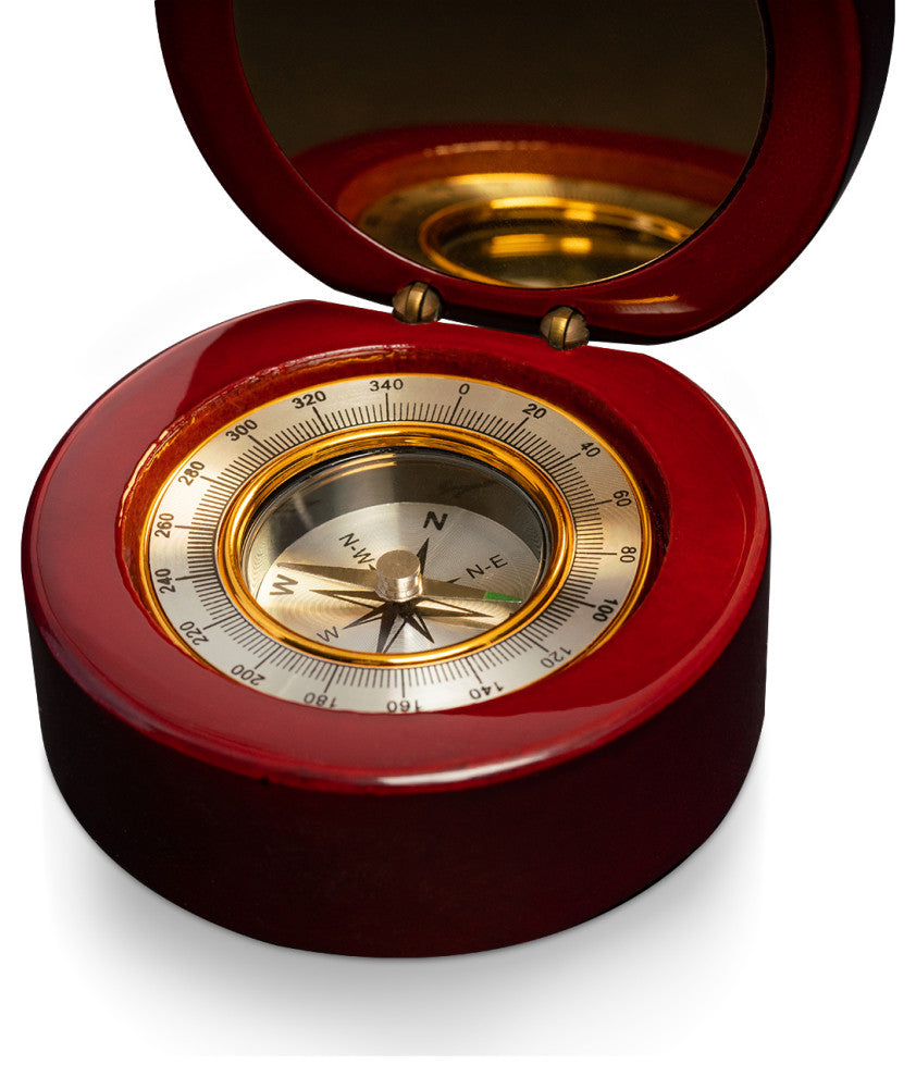 High Lacquered Finished Rosewood Compass, Brass Accents