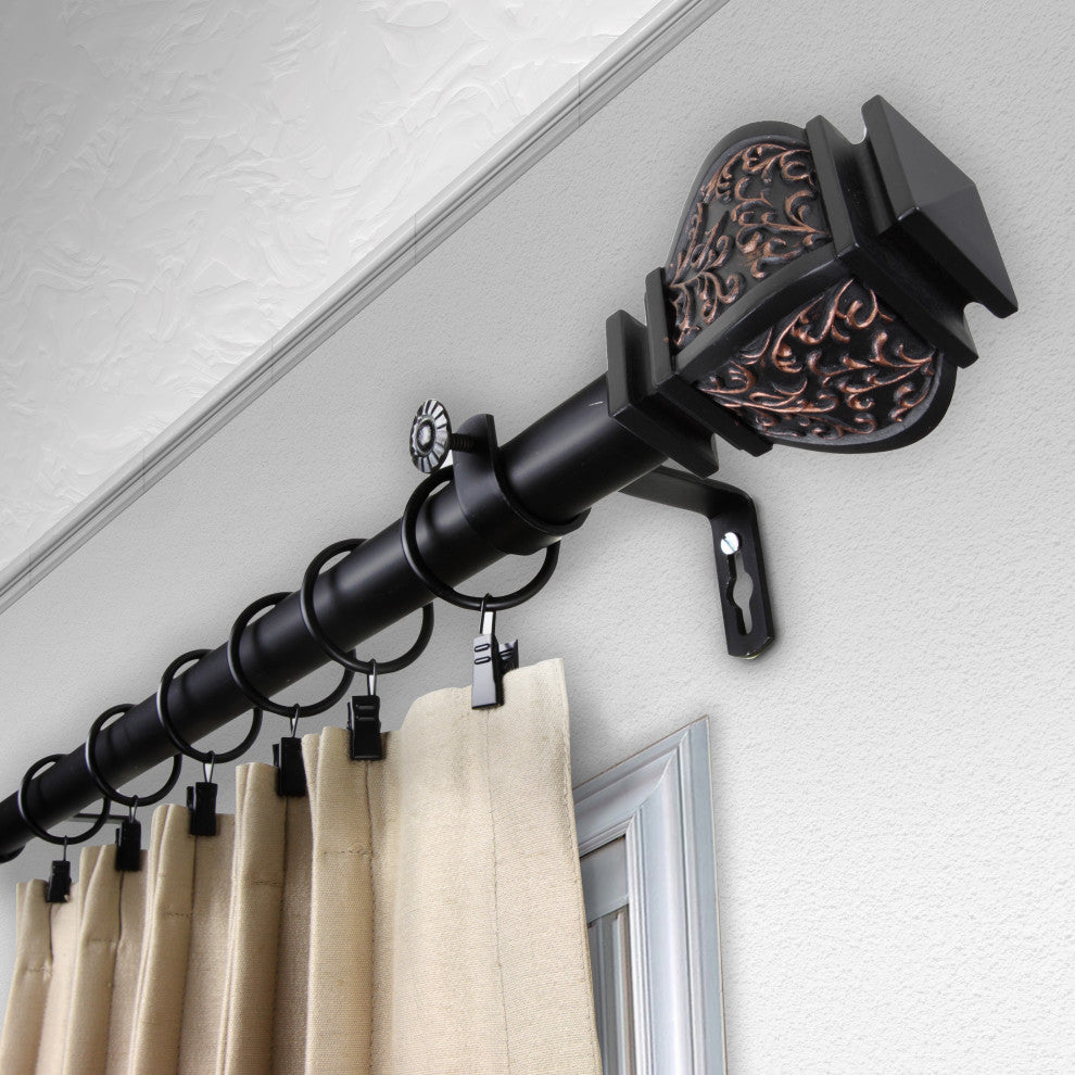 Margot 1" Curtain Rod 28-48", Black, Black, 160-240"
