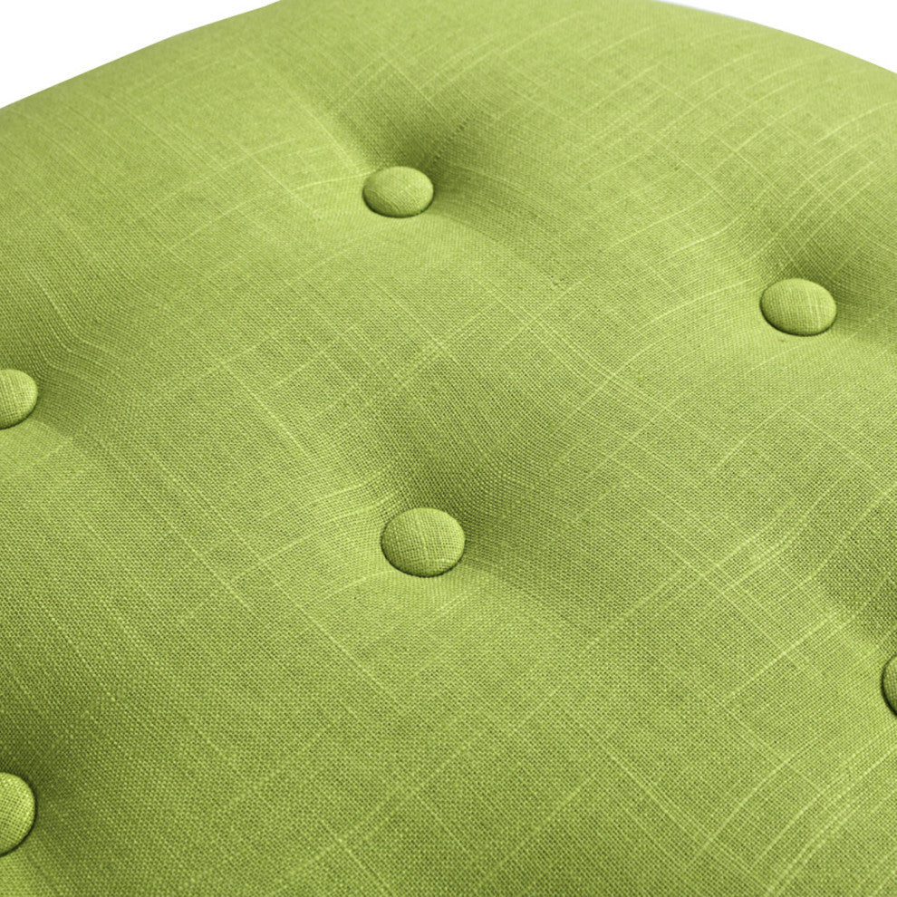 Yolanda 24" Upholstered Round Accent Ottoman, Bright Chartreuse Linen