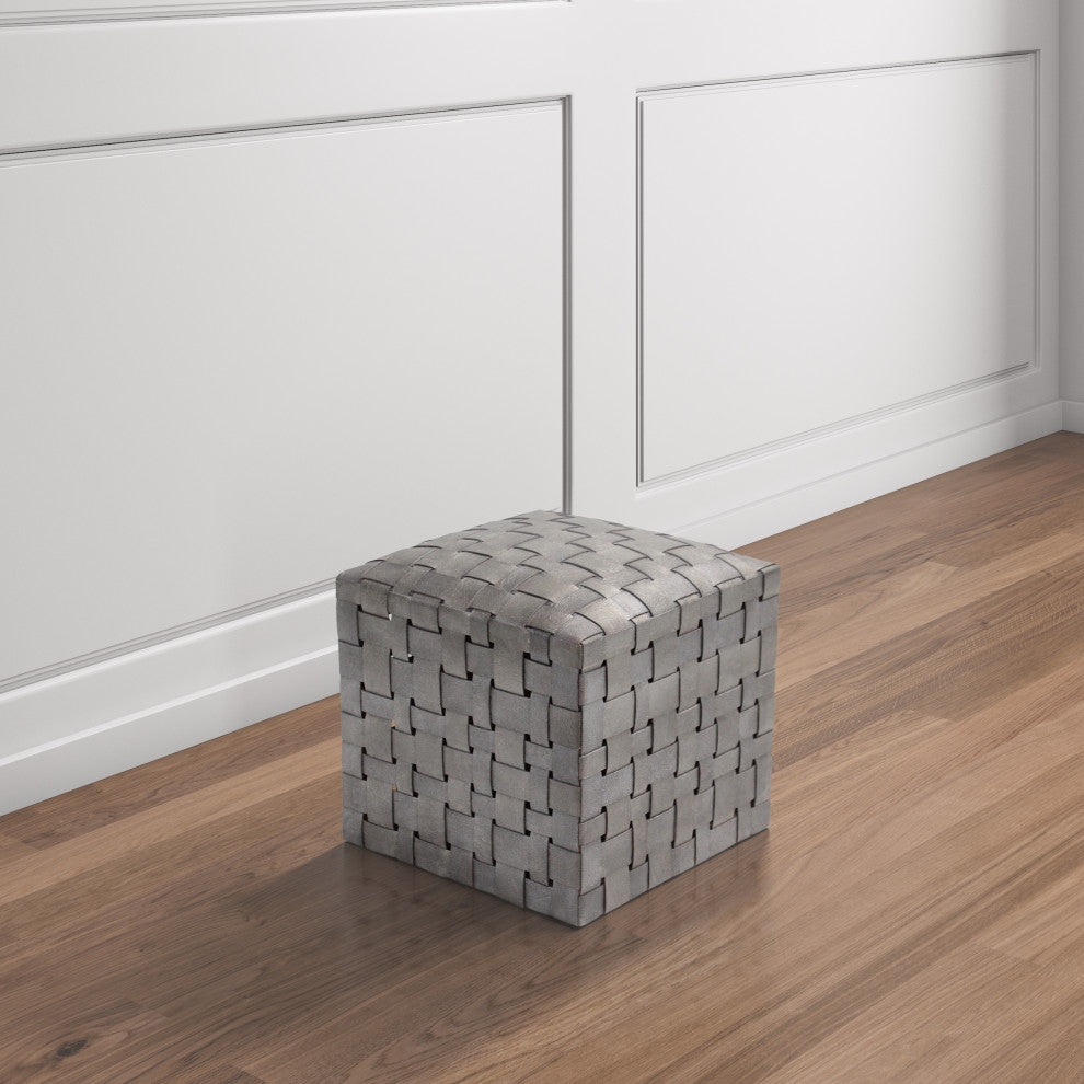 Ottoman Soho Woven Leather, Silver