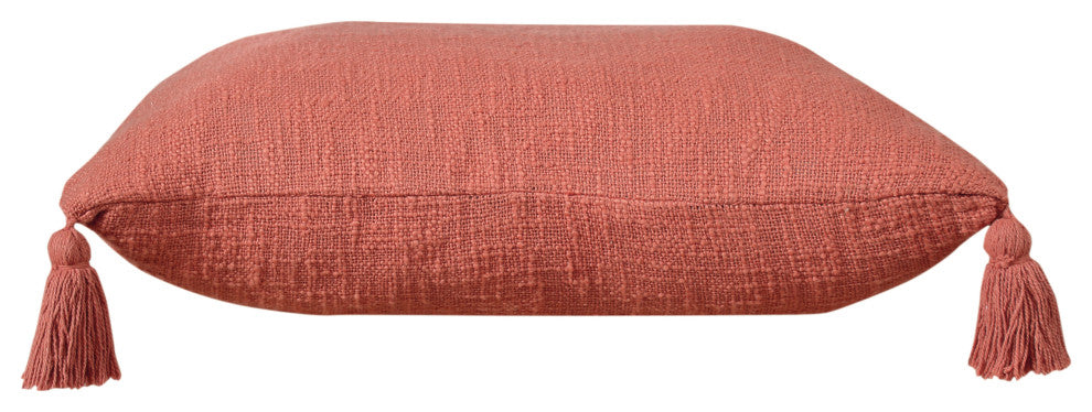 Ox Bay Handwoven Red/Orange Solid Organic Cotton Pillow Cover, 20"x20"
