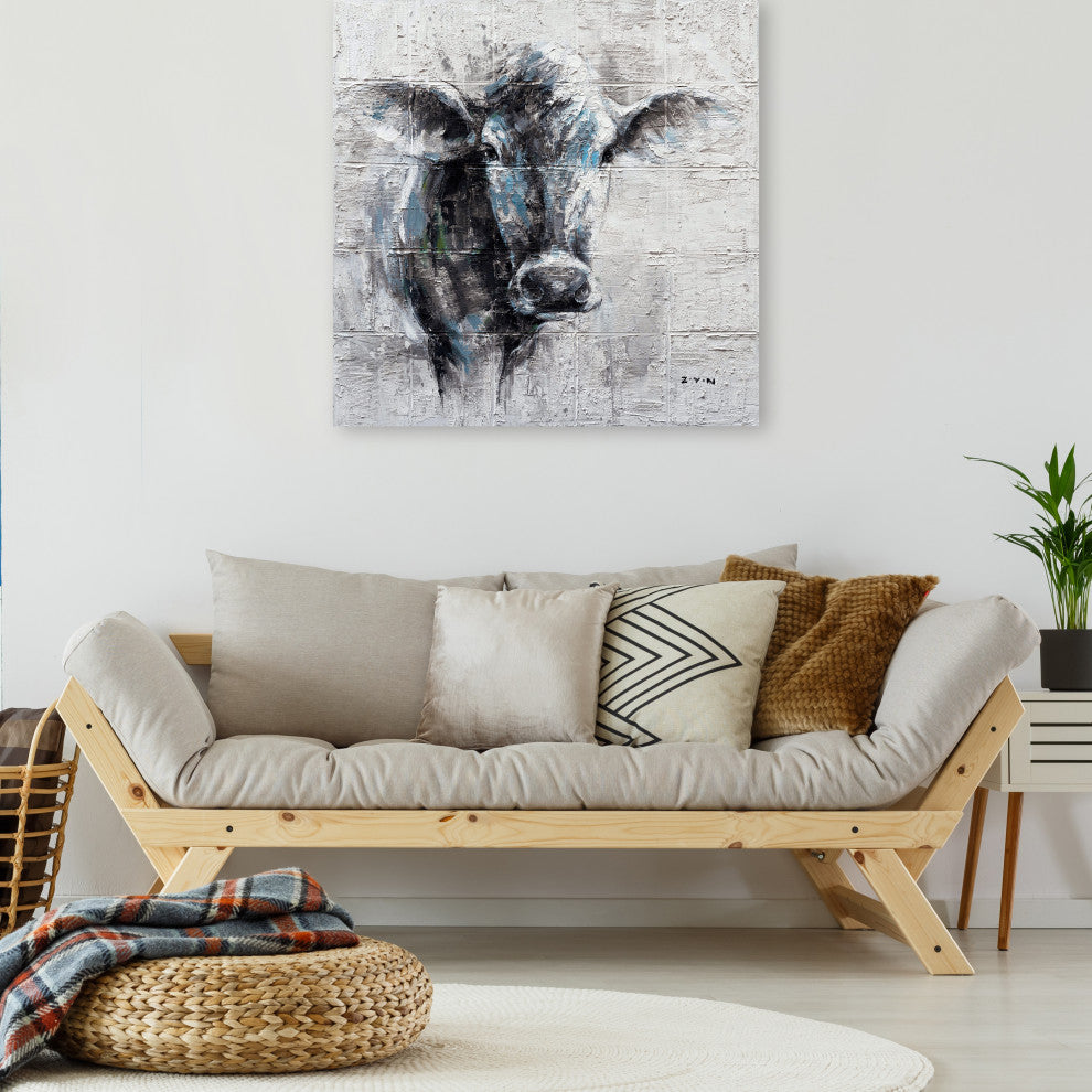 "Mysterious Cow Hand Painted" Canvas Artwork, 40"x40"