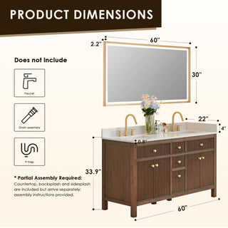 Cerrito Bathroom Vanity, Brown Brushed Oak, 60" Double, With Mirror