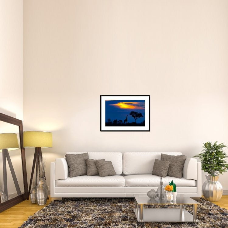 "A Giraffe At Sunset" Framed Digital Print by Mario Moreno, 38"x28"