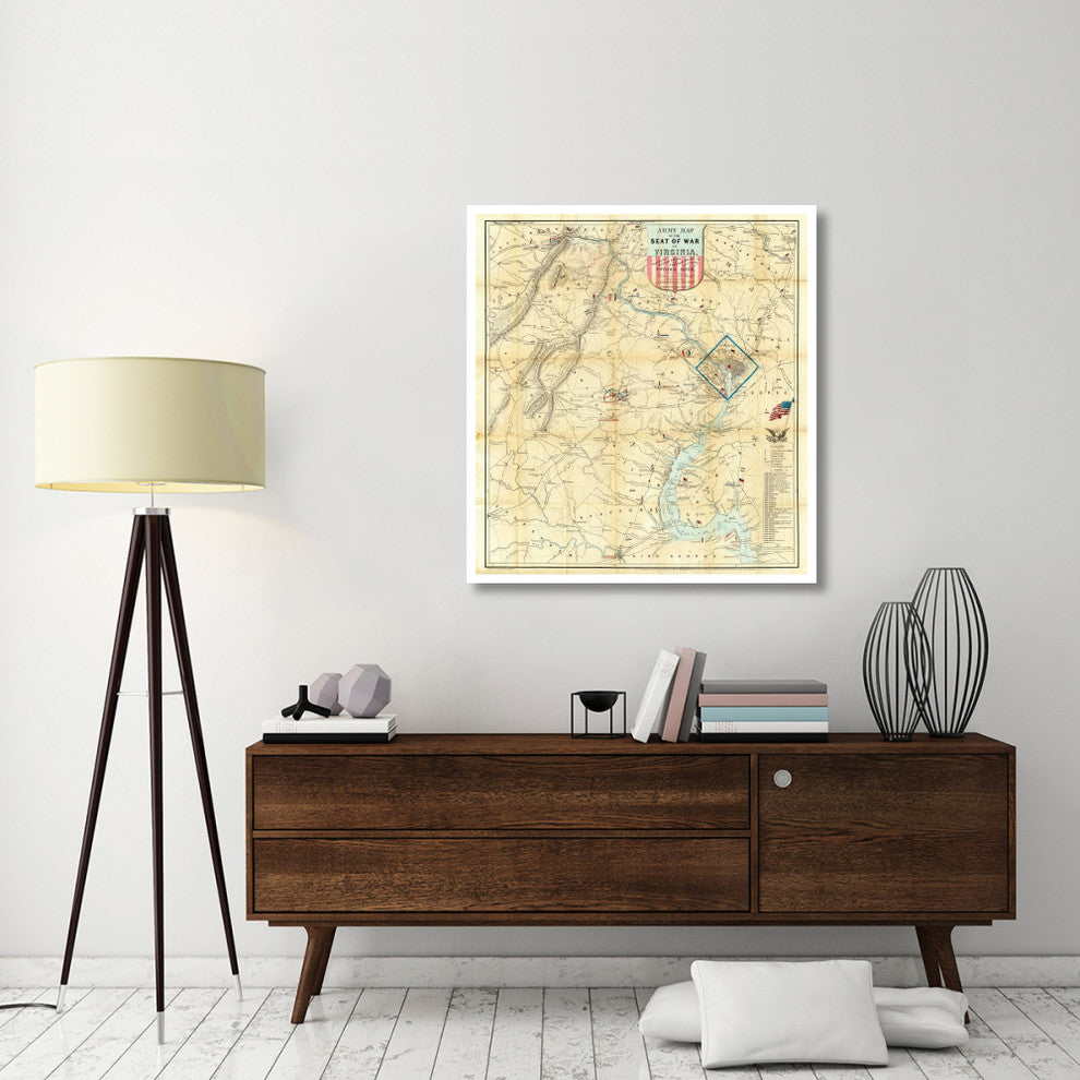"Army Map of The Seat of War In Virginia, 1862" Paper Art, 39"x42"