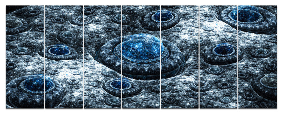 Blue Fractal Exotic Planet, Abstract Canvas Art Print, 83"x32", 7 Panels
