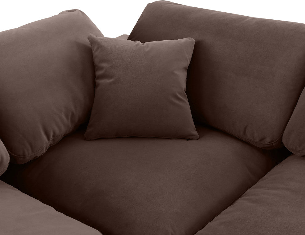Comfy Upholstered U-Shaped Modular Sectional, Brown, 6-Piece: 4 Armless Chair, 2 Corner Chair, Velvet