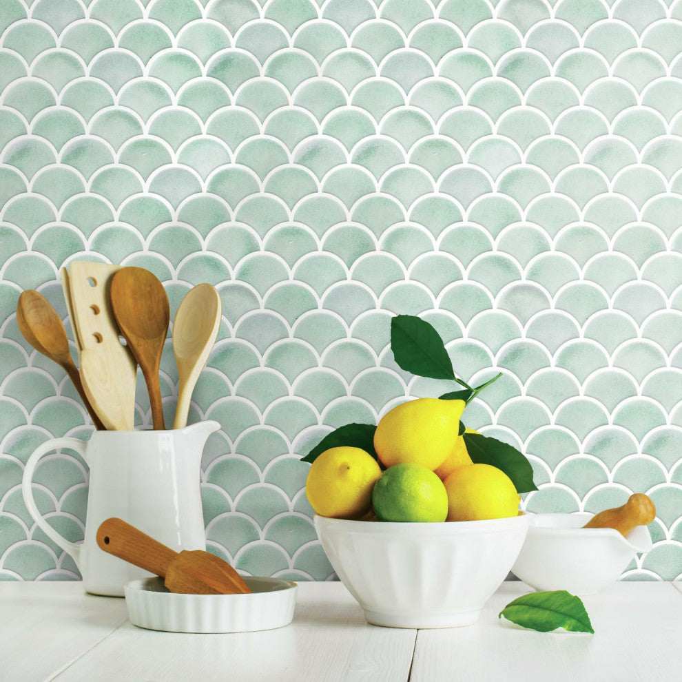 Aqua Scallop Peel And Stick Backsplash