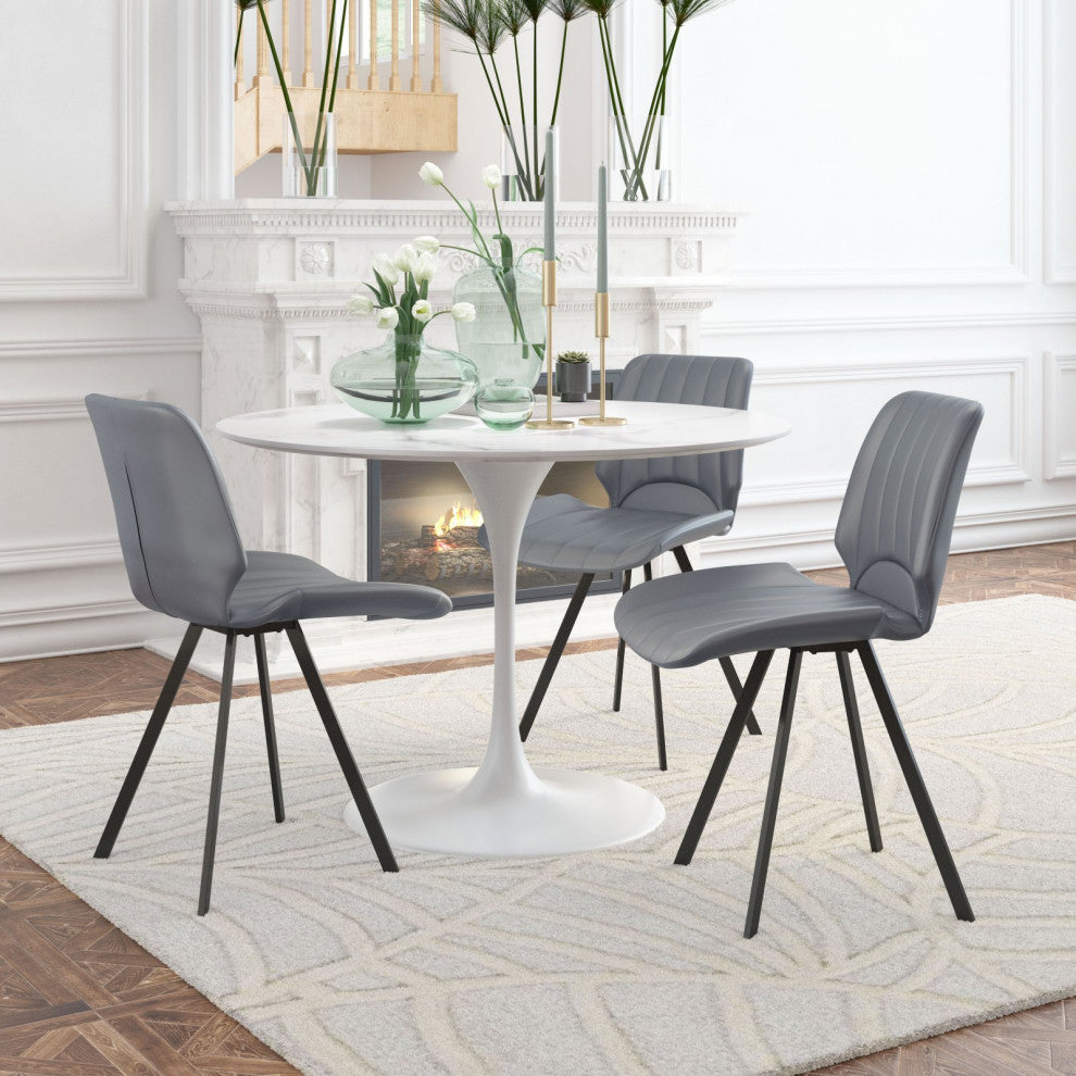 Dining Chair, Set of 2, Faux Vinyl Leather, Steel, Gray, Black, Cafe