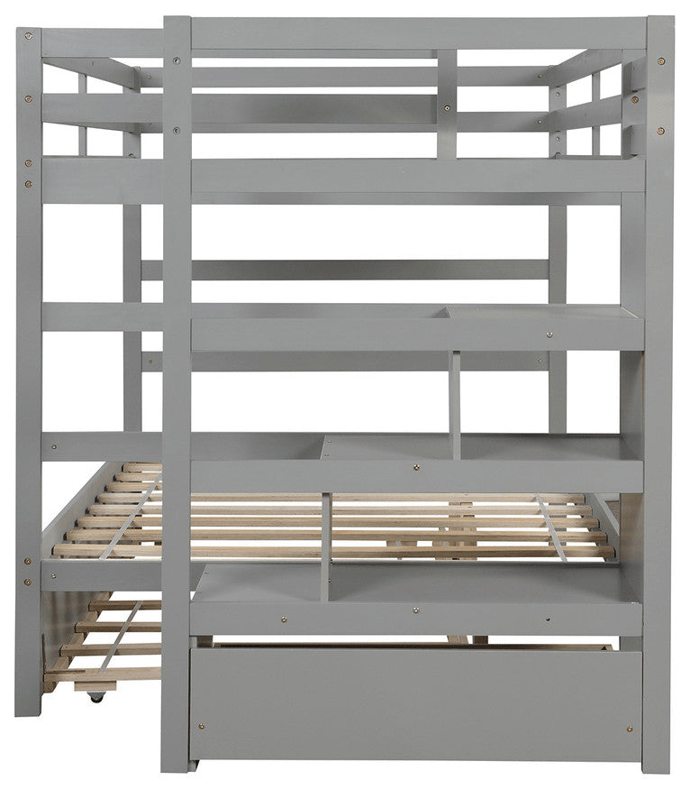 Gray Full Over Full Contemporary Bunk Bed With Stairs