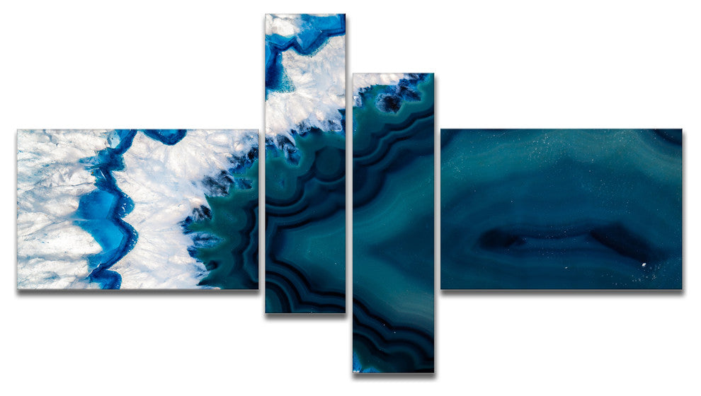 Blue Brazilian Geode, Abstract Canvas Wall Art Print, 60"x32", 4 panels