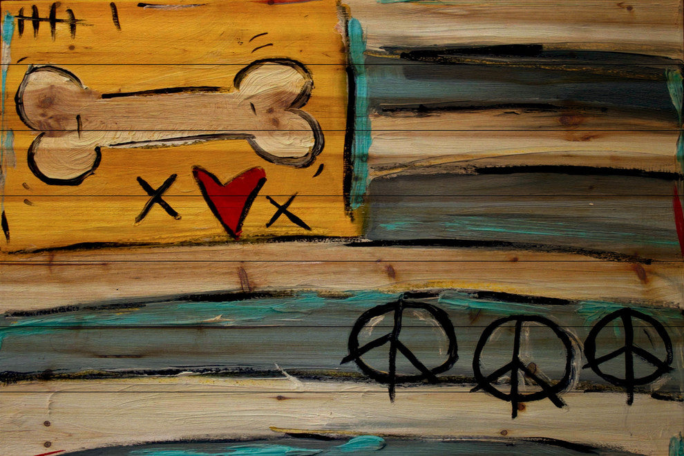 "Peace Bone Flag" Print on Natural Pine Wood by Tori Campisi