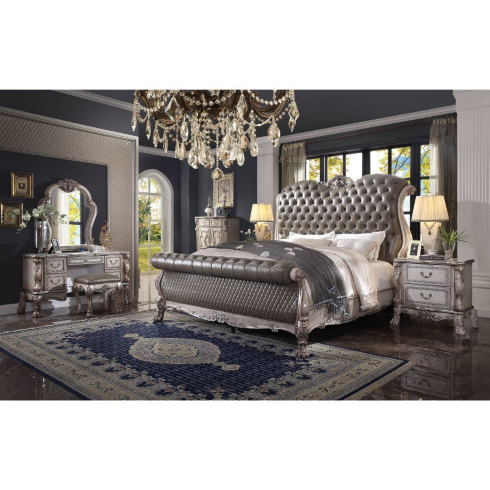 Jazlyn Ornamental Baroque Standard Bed, Vintage Bone White, Queen