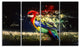 Colorful Parrot on Branch, Animal Canvas Wall Art, 48"x28", 4 Panels