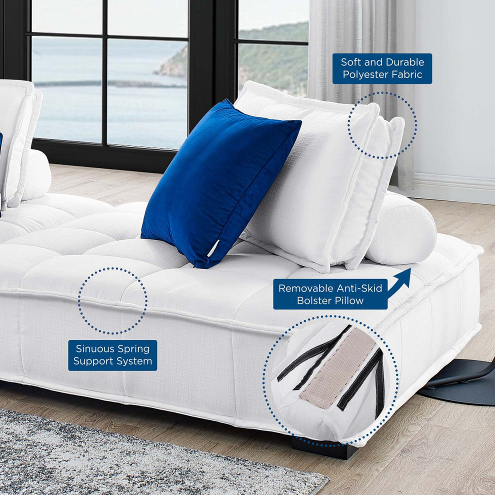 Modular Deep Tufted Sectional Sofa Set, White, Fabric, Modern, Cafe Hospitality