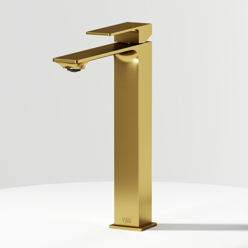 VIGO Dunn 11" H Single Handle Single Hole Bathroom Vessel Faucet, Matte Brushed Gold