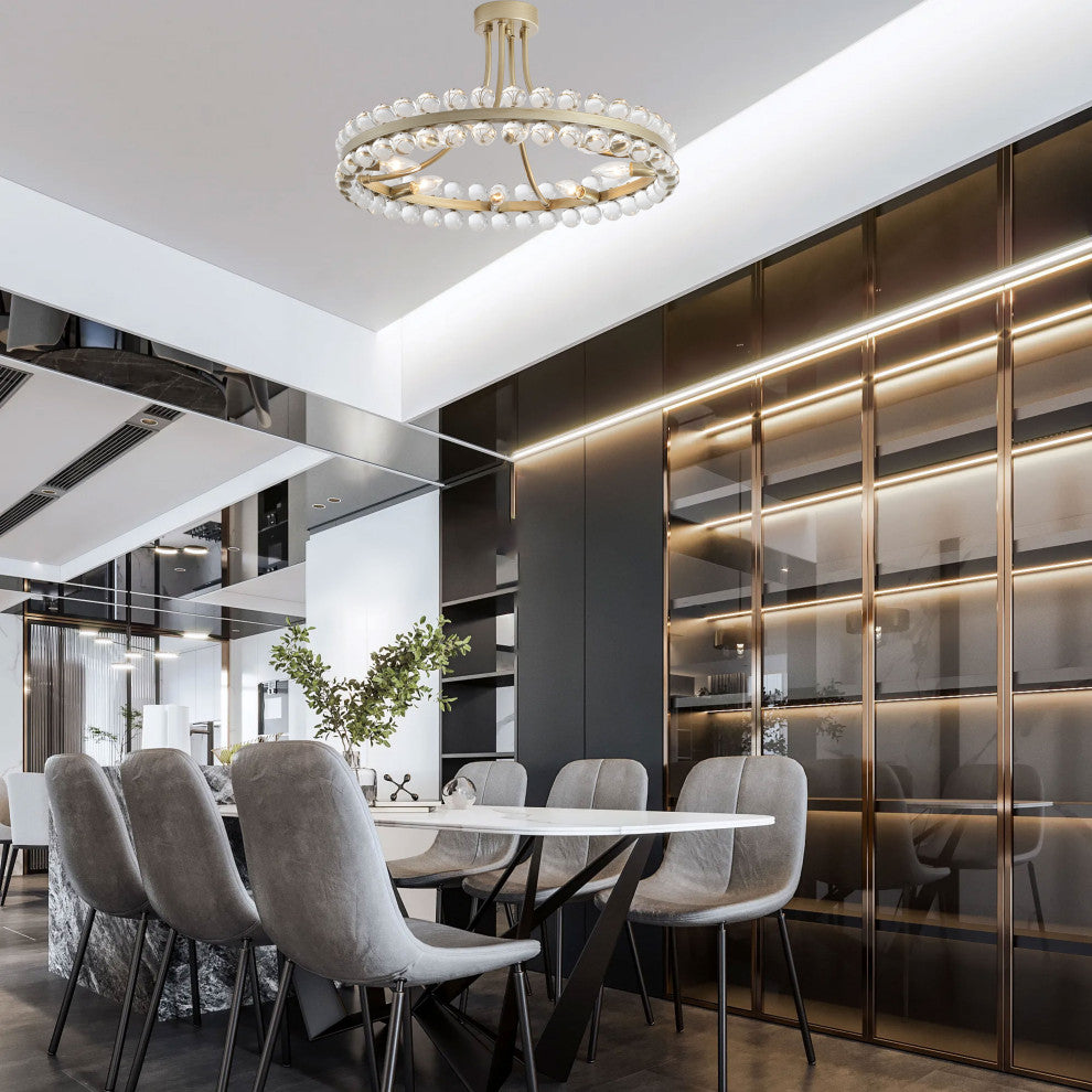 Cervine 8-Light Wagon Wheel Crystal Semi-Flush Mount, Brushed Champagne Silver