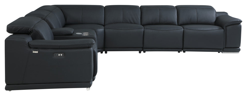 Federico 7-Piece L-Shaped Top Grain Italian Leather Sectional, Black