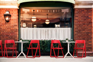 Dream Folding Outdoor Bistro Set With White Table and 2 Red Chairs