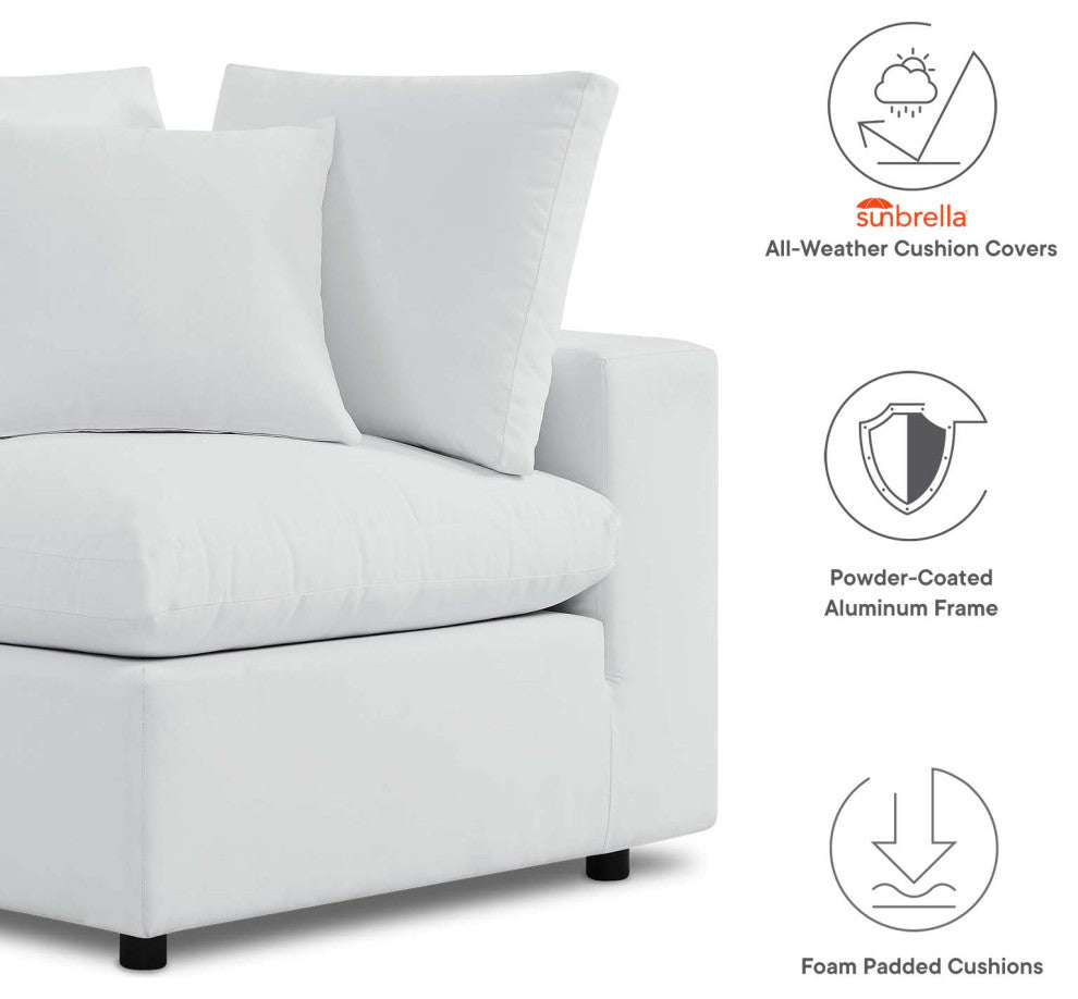 Modular Lounge Loveseat Deep Sofa, Sunbrella, White, Modern, Outdoor Patio