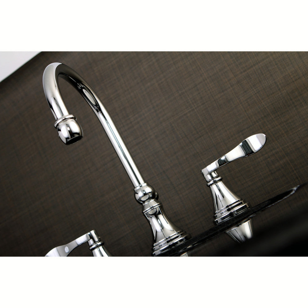 Kingston Brass Widespread Bathroom Faucet With Brass Pop-Up, Polished Chrome