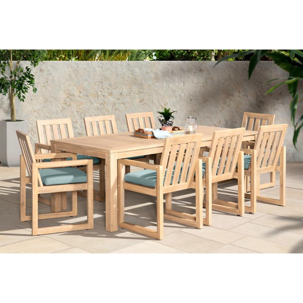 Benson 9 Piece Sunbrella Outdoor Patio Dining Set, Spa Blue