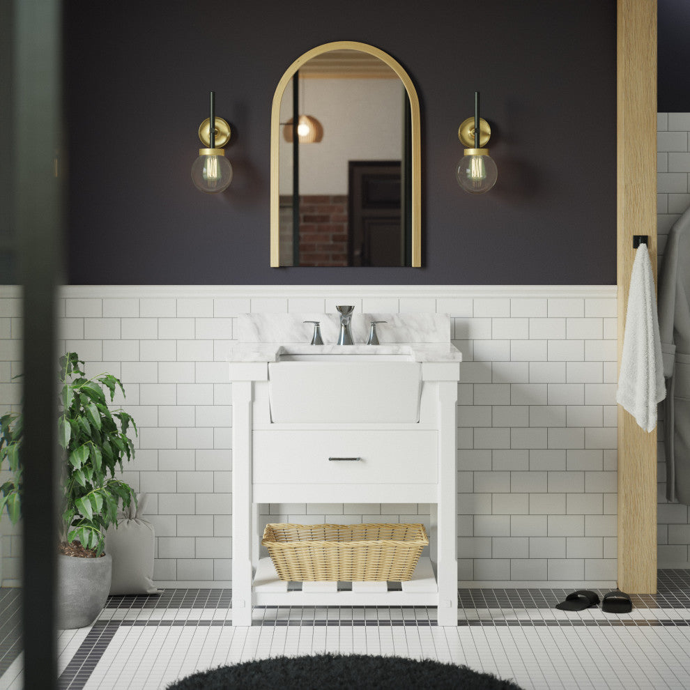 Charlotte 30" Bathroom Vanity, White, Carrara Marble