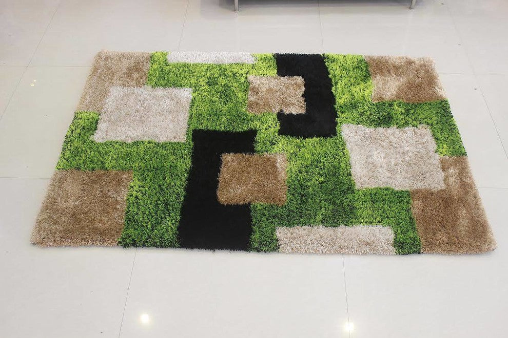 Shaggy Hand Tufted Geometric Oriental Area Rug, Multi, 6x9''