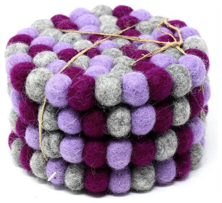 Felt Ball Coasters, Set of 4, Purples