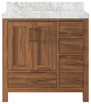 Malibu Teak 36" Left Offset Bath Vanity in Dark Natural 2" Carrara Marble