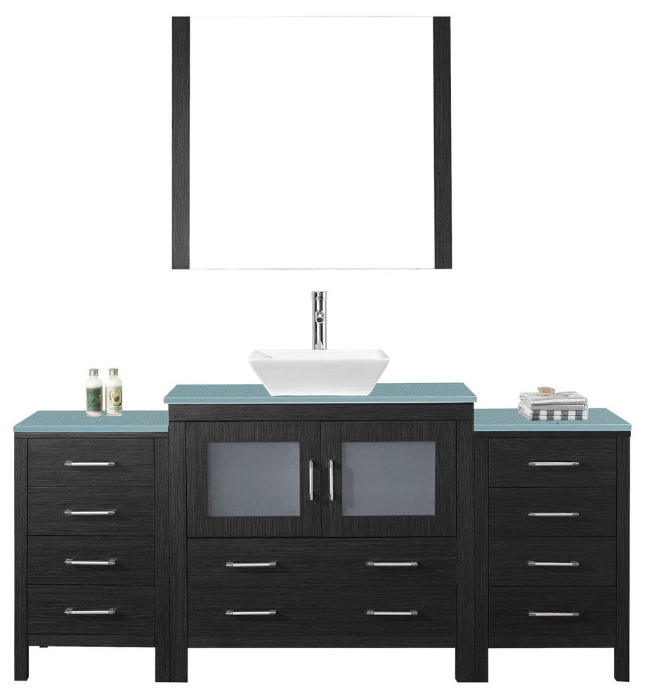 Virtu Dior 72" Single Bathroom Vanity, Zebra Gray , Faucet, Mirrors