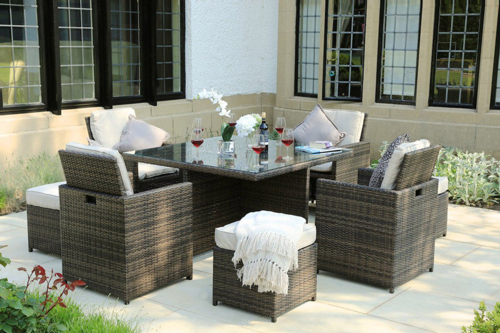 9-Piece Clear and Gray Glass Dining Set