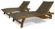 GDF Studio Kimberley Outdoor Chaise Lounge With Pull-Out Tray, Set of 2, Brown/Teak Finish