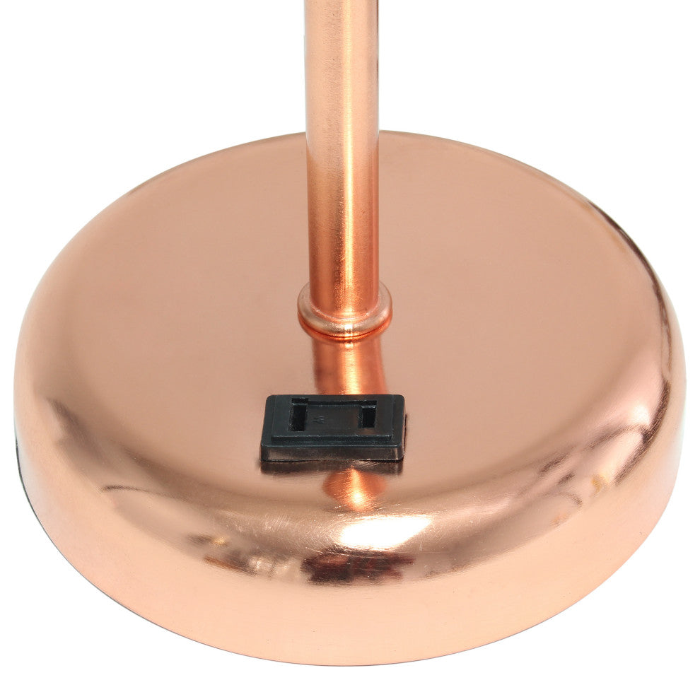 Rose Gold Stick Lamp With Charging Outlet and Fabric Shade Two Pack Set