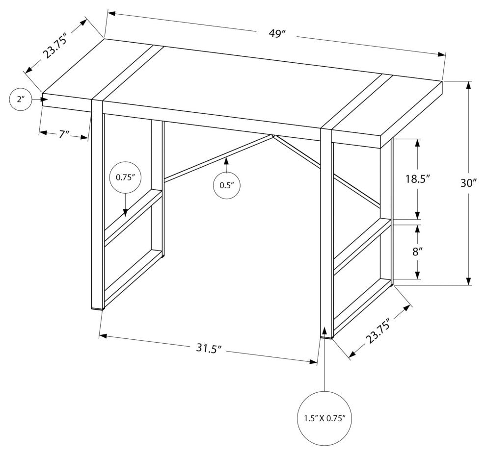 Computer Desk 48"L, Brown Reclaimed Wood, Black Metal