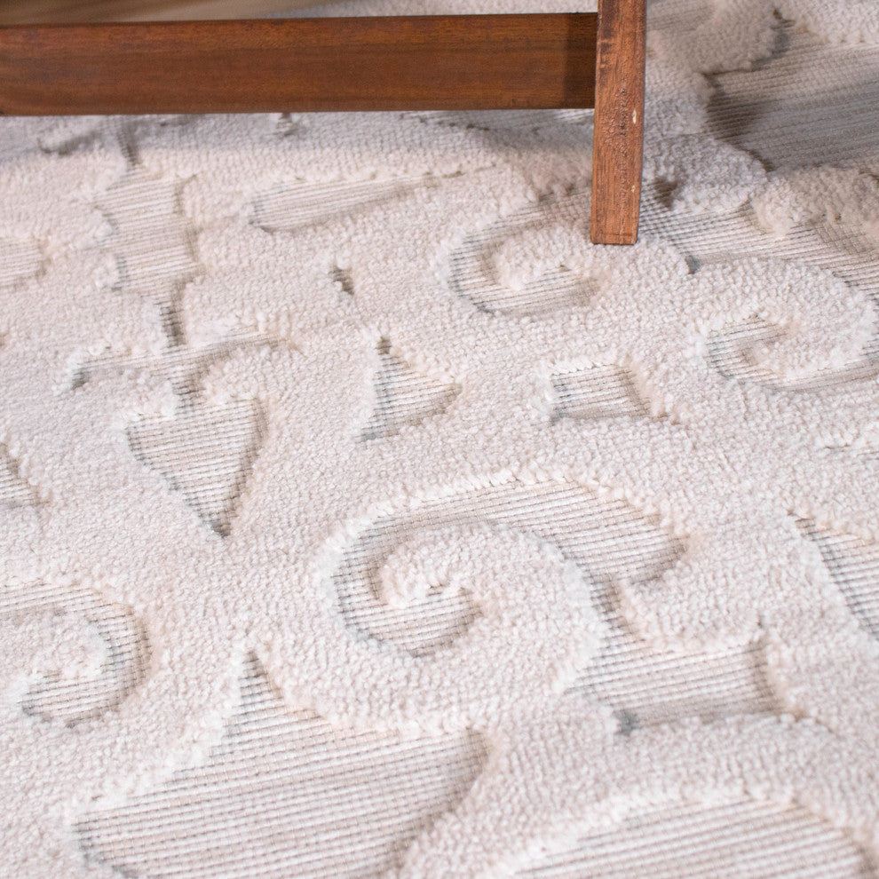 Orian Boucle Indoor/Outdoor Seaborn High-Low Area Rug, Ivory, 5'2"x7'6"