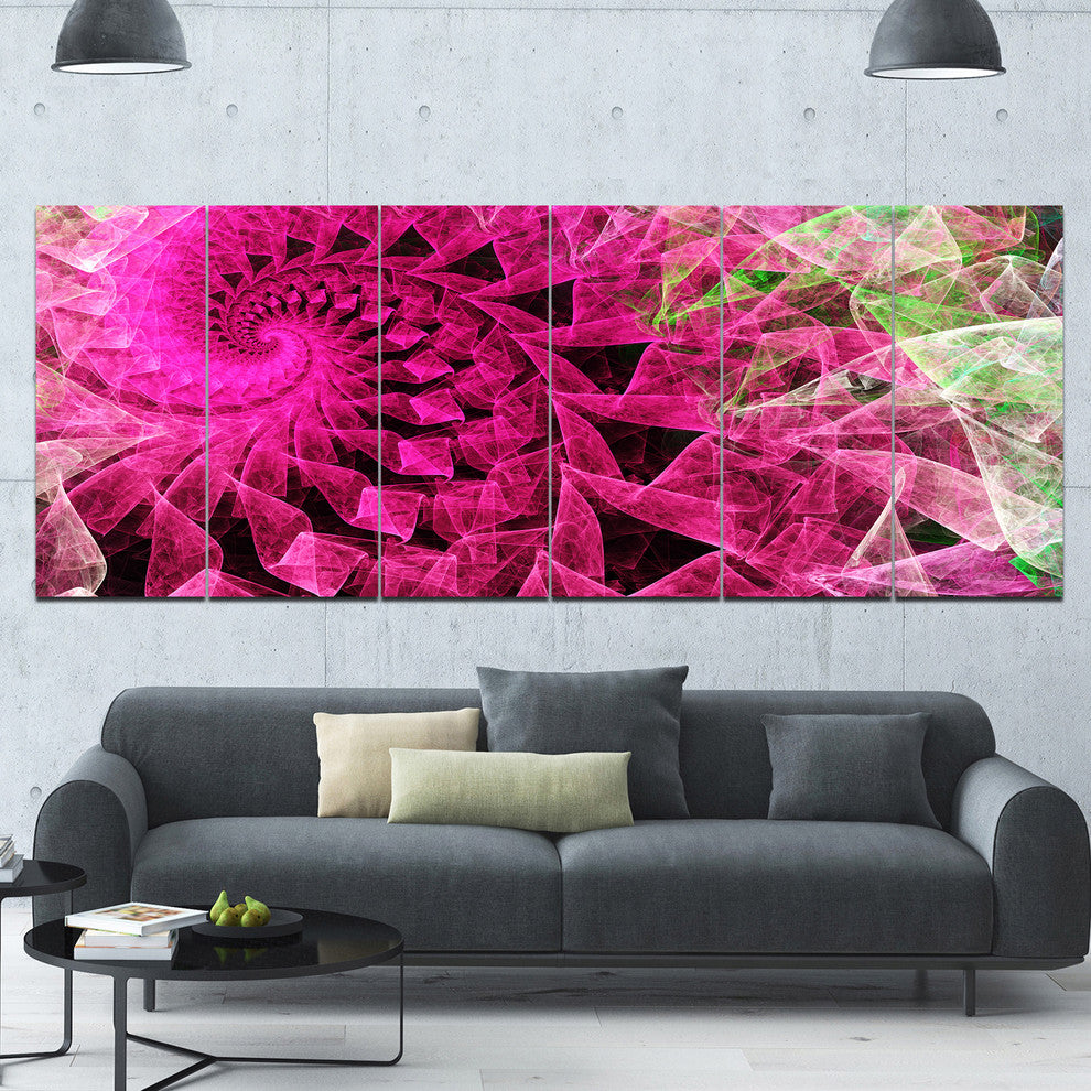 Pink Spiral Kaleidoscope, Abstract Wall Art Canvas, 70"x28", 6 Panels