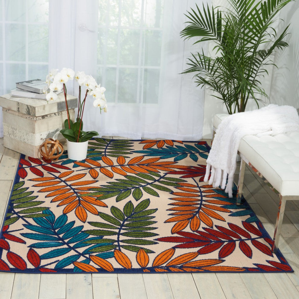 6x 9 Multicolored Leaves Indoor Outdoor Area Rug