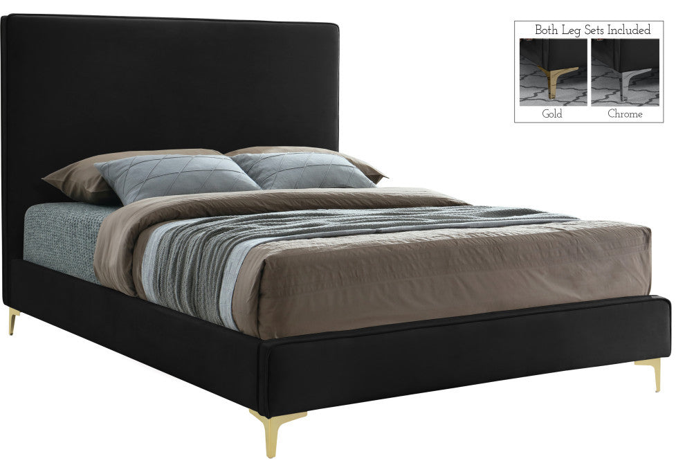 Geri Velvet Upholstered Bed, Black, Full