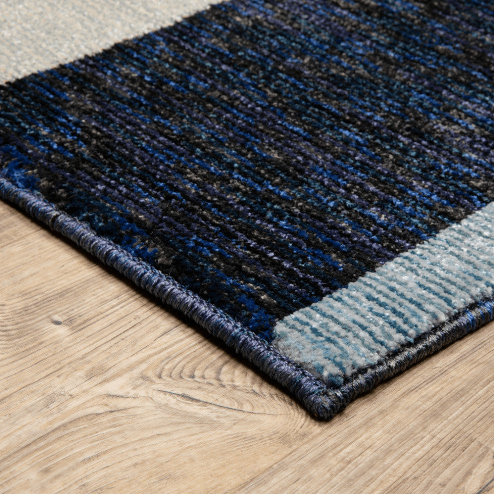 8' X 11' Blue Grey Charcoal And Purple Geometric Power Loom Area Rug