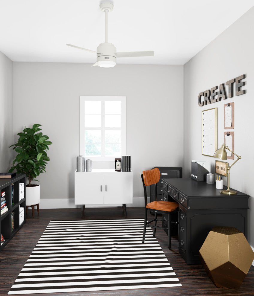 44" Gilmour Matte White Damp Rated Ceiling Fan, LED Light Kit, Handheld Remote