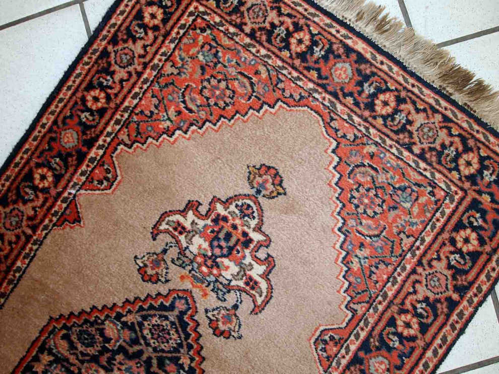 Handmade Vintage Indo-Tabriz Rug, 1.9'x3.9', 60cmx118cm 1960s