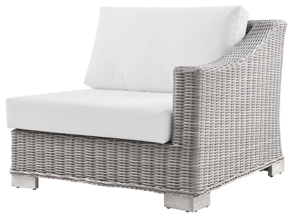 Lounge Sectional Sofa Chair Table Set, Rattan, Wicker, Gray White, Outdoor