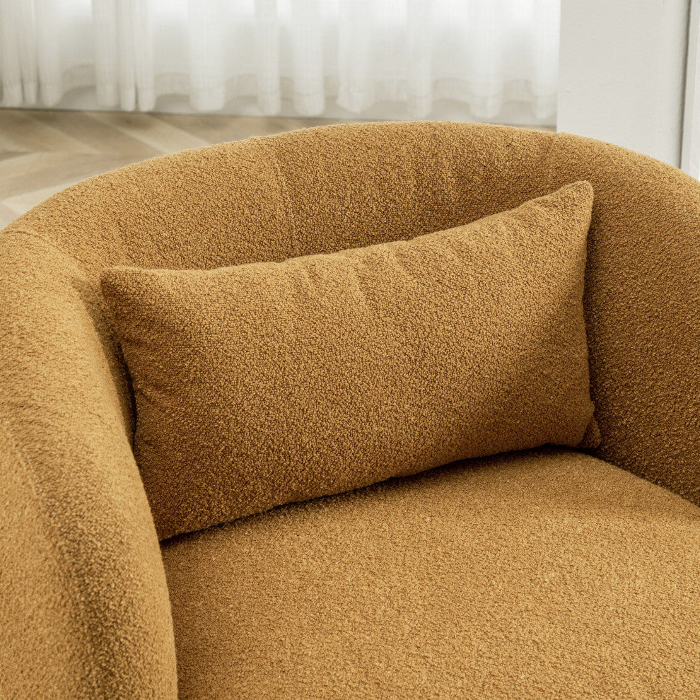 34" Wide Boucle Upholstered Swivel Armchair, Brown
