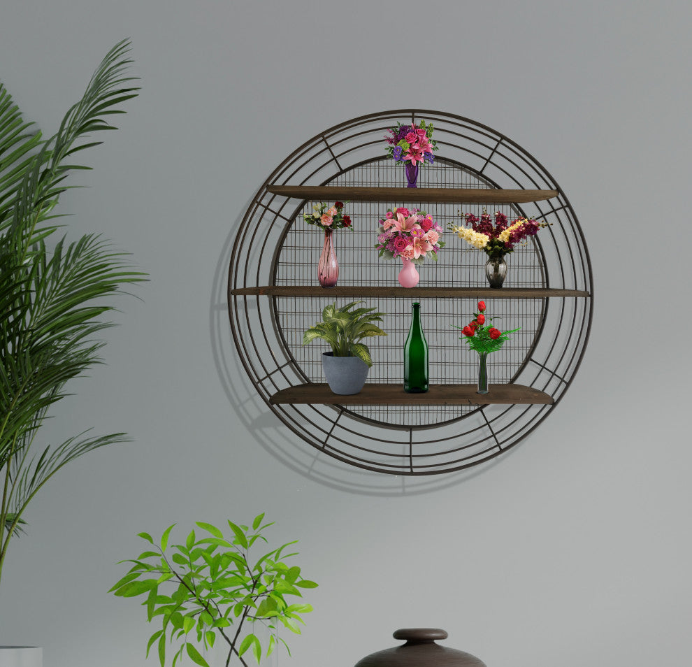 3-Tier Rustic Round Iron Wall Shelf