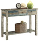 42" X 16" X 32" Antique White And Teal Wooden Console Table